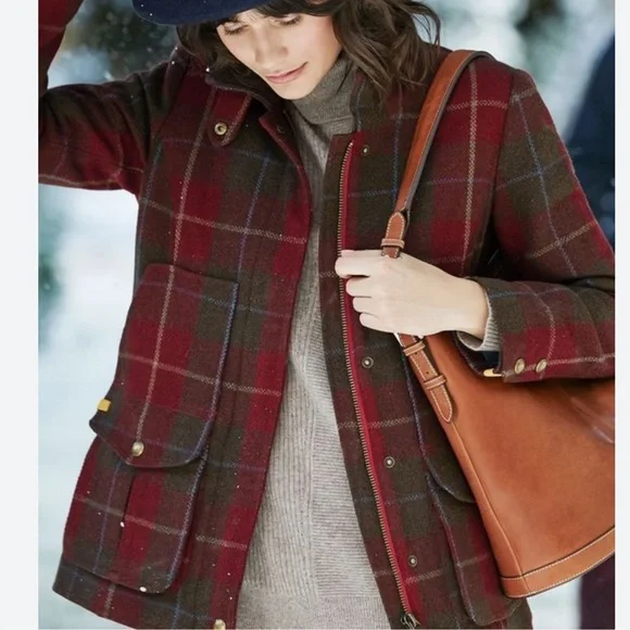 Joules Fieldcoat Jacket Red Check Plaid Wool Blend